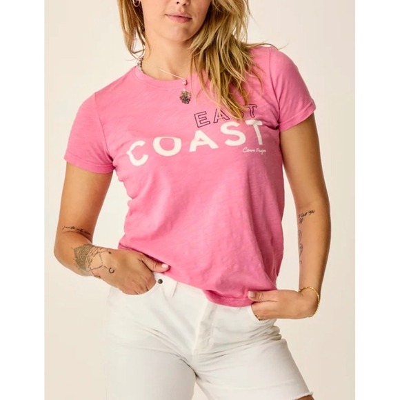Carve Designs Tops - NEW Carve Designs Small Pink Crew Neck Short Sleeve East Coast Shirt 100% Cotton